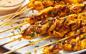 Satay Gai Grilled Chicken Skewers with Satay Sauce