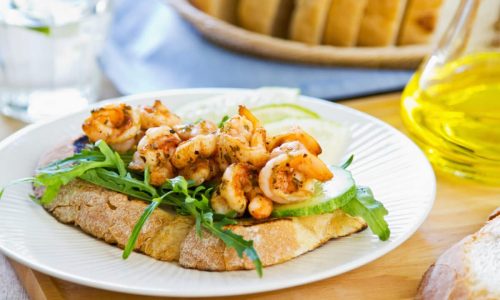 Grilled prawn with herbs and rocket sandwich