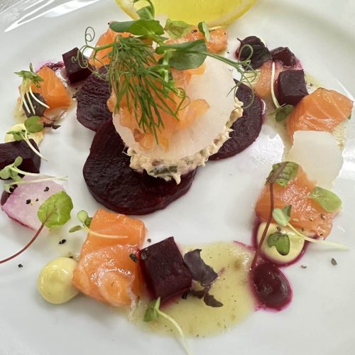Salmon-3-ways-served-with-Pickled-Daikon-Microgreens-Mustard-dill-mayo-Smoked-Gravlax-Mousse-1152x1536